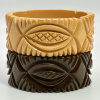 BB288 vintage brown and corn carved bakelite bangles with sawtooth edges